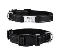 MeMeDIY Personalized Dog Collars Padded Reflective Nylon Dog Collar with Engraved Name Pet ID Tag Silent Stainless Steel Nameplate Adjustable Collar for Small Medium and Large Dogs -Black, S