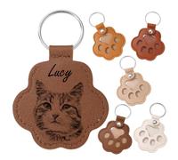 MeMeDIY Personalized Dog Hair Keychain Custom Name Pet Cat Fur keepsake Paw Leather Keychain Pet Memorial Gifts for Dogs - A3