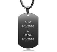 MEMEDIY Personalized Dog Tag Necklace Engraving Name Customized Necklace Pendant Chain For Men Women Stainless Steel jewelry, Bundle With 4 Items: 2 Chains, Keychain, Silencer (Black Color)