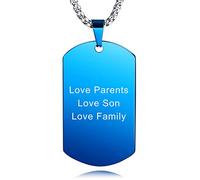 MeMeDIY Personalized Dog Tag Necklace Engraving Name Customized Necklace Pendant Chain For Men Women Stainless Steel jewelry, Bundle With 4 Items: 2 Chains, Keychain, Silencer (Blue Color)