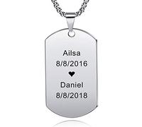 MEMEDIY Personalized Dog Tag Necklace Engraving Name Customized Necklace Pendant Chain For Men Women Stainless Steel jewelry, Bundle With 4 Items: 2 Chains, Keychain, Silencer (Silver Color)