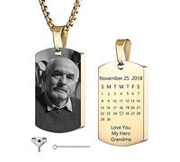 MeMeDIY Personalized Dog Tag Pendant Urn Necklace Engraving Photo/Name/Date/Calendar Customized for Men Women Boys Girls Stainless Steel Ashes Memorial Keepsake Cremation Jewelry Funnel Kit
