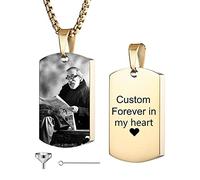 MeMeDIY Personalized Dog Tag Pendant Urn Necklace Engraving Photo/Name/Date/Calendar Customized for Men Women Boys Girls Stainless Steel Ashes Memorial Keepsake Cremation Jewelry Funnel Kit