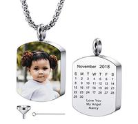 MeMeDIY Personalized Dog Tag Pendant Urn Necklace Engraving Photo/Name/Date/Calendar Customized for Men Women Boy Girl Dog Cat Pet Stainless Steel Ashes Memorial Keepsake Cremation Jewelry Funnel Kit