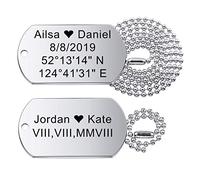 MeMeDIY Personalized Double Dog Tag Necklace Engraving Name Customized Necklace Pendant Chain for Men Women Army Stainless Steel Valentine's Gifts, with a 23 23 Inch Chain (Silver Color)