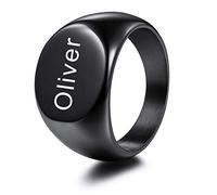 MeMeDIY Personalized Engraved Initial Monogram Oval Signet Ring for Men Women Boys Customize Stainless Steel Letter Rings Valentine's Day Gift Jewelry, Bundle with Ring Size Adjusters (black)