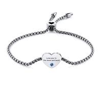 MeMeDIY Personalized Heart Charm Bracelet Custom Birthstone Engraving Name/Date/Initial for Women Girl Girlfriend Stainless Steel Adjustable Anklet Link Love Bridesmaid Gift (Silver)