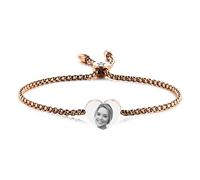 MeMeDIY Personalized Heart Charm Bracelet Custom Engraving Photo/Name/Date/Initial for Women Girl Girlfriend Stainless Steel Adjustable Anklet Link Love Bridesmaid Gift (Rose-gold)