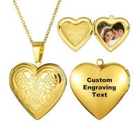 MeMeDIY Personalized Heart Locket Necklace Custom Photo Locket Necklace Gold/Silver/Rose Gold That Holds Picture Customized Memorial Jewelry Gifts for Women -A2