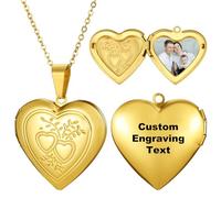 MeMeDIY Personalized Heart Locket Necklace Custom Photo Locket Necklace Gold/Silver/Rose Gold That Holds Picture Customized Memorial Jewelry Gifts for Women -C2