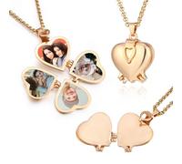 MeMeDIY Personalized Heart Locket Necklace That Holds 4 Photos Custom Photo Locket Pendant Necklace for Women/Mom Gold Plated Vintage Pendant -B2