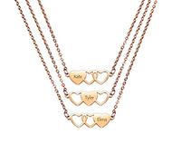 MeMeDIY Personalized Heart Matching Necklace, Custom Name Stainless Steel Adjustable BFF Rose-gold Friendship Necklace for 3 Sisters Best Friends Women Girls