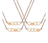 MeMeDIY Personalized Heart Matching Necklace, Custom Name Stainless Steel Adjustable BFF Rose-gold Friendship Necklace for 4 Sisters Best Friends Women Girls