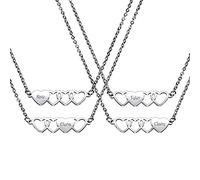 MeMeDIY Personalized Heart Matching Necklace, Custom Name Stainless Steel Adjustable BFF Silver Friendship Necklace for 4 Sisters Best Friends Women Girls