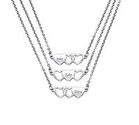 MeMeDIY Personalized Heart Matching Necklace, Custom Name Stainless Steel Adjustable BFF Silver Friendship Necklace for 3 Sisters Best Friends Women Girls