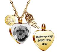 MeMeDIY Personalized Heart Paw Print Ashes Urn Pendant Necklace Custom Name/Photo/Date for Women Men Pet Lover Stainless Steel Memorial Dog Cat Pet Keepsake with Funnel Fill Kit Angel Wing -A3-1