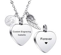 MeMeDIY Personalized Heart Paw Print Ashes Urn Pendant Necklace Custom Name/Photo/Date for Women Men Pet Lover Stainless Steel Memorial Dog Cat Pet Keepsake with Funnel Fill Kit Angel Wing -A1-3