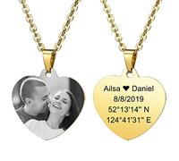 MeMeDIY Personalized Heart Pendant for Men Women Engraving Name/Text/Date/Black & White Picture Engraved Photo Necklace for Couples Bridesmaid Gifts Best Friend Stainless Steel Lovers Jewelry (Gold)