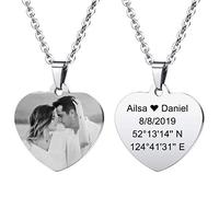 MeMeDIY Personalized Heart Pendant for Men Women Engraving Name/Text/Date/Black & White Picture Engraved Photo Necklace for Couples Bridesmaid Gifts Best Friend Stainless Steel Lovers Jewelry (Silver)