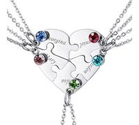 MeMeDIY Personalized Heart Pendant Jigsaw Puzzle Necklace Customized Name for Couple Men Women Engraving for Boyfriend Girlfriend Stainless Steel Lover Set Jewelry Family Love Friendship (5 Pieces)