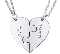 MeMeDIY Personalized Heart Pendant Jigsaw Puzzle Necklace Customized Name for Couple Men Women Engraving for Boyfriend Girlfriend Stainless Steel Lover Set Jewelry Family Love Friendship (2 Pieces)