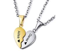 MeMeDIY Personalized Heart Pendant Necklace Customized Name For Couples Men Women Engraving Wedding for Boyfriend Girlfriend Stainless Steel Lovers Jewelry
