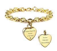 MeMeDIY Personalized Heart Urn Bracelet Engraving Photo Name Custom for Women Girl Men Boy Human Ashes Holder with Adjustable Chain Stainless Steel Memorial Cremation Keepsake Funnel Kit