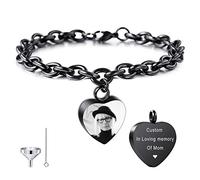 MeMeDIY Personalized Heart Urn Bracelet Engraving Photo Name Custom for Women Girl Men Boy Human Ashes Holder with Adjustable Chain Stainless Steel Memorial Cremation Keepsake Funnel Kit