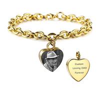 MeMeDIY Personalized Heart Urn Bracelet Engraving Photo Name Custom for Women Girl Men Boy Human Ashes Holder with Adjustable Chain Stainless Steel Memorial Cremation Keepsake Funnel Kit