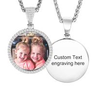 MeMeDIY Personalized Hip Hop Memory Picture Pendant for Men Women Engraving Image/Text/Name/Date Custom Photo Copper Angel Wing & Heart-Shaped & Round Medal with Rope/Wheat Chain B5-26