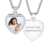 MeMeDIY Personalized Hip Hop Memory Picture Pendant for Men Women Engraving Image/Text/Name/Date Custom Photo Copper Angel Wing & Heart-Shaped & Round Medal with Rope/Wheat Chain C1-20