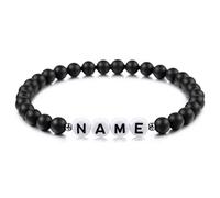 MeMeDIY Personalized Initial Bracelet Engraved Letter Bracelets for Boyfriend Girlfriends Couples Women Men Custom Name Ankle Bracelet Black Natural Agate White Turquoise Handmade Gifts