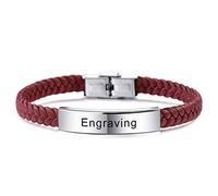 MeMeDIY Personalized Leather Bracelet Customized Engraving Name Date ID for Men Women Boy Girl Best Friend Stainless Steel Adjustable Braided Cuff Love Anniversary Jewelry Gift