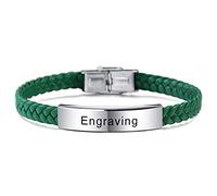 MeMeDIY Personalized Leather Bracelet Customized Engraving Name Date ID for Men Women Boy Girl Best Friend Stainless Steel Adjustable Braided Cuff Love Anniversary Jewelry Gift