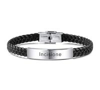 MeMeDIY Personalized Leather Bracelet Customized Engraving Name Date ID for Men Women Boy Girl Best Friend Stainless Steel Adjustable Braided Cuff Love Anniversary Jewelry Gift