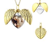 MeMeDIY Personalized Locket Necklace Envelope Love Letter Necklaces with Secret Message/Letter Necklace Personalized Heart Photo Angel Wings Locket Necklace for Woman -B2