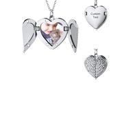 MeMeDIY Personalized Locket Necklace Envelope Love Letter Necklaces with Secret Message/Letter Necklace Personalized Heart Photo Angel Wings Locket Necklace for Woman -D
