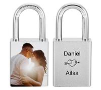 MeMeDIY Personalized Love Lock Engraving Photo Custom Picture for Couples Men Women Boyfriend Girlfriend Lover Aluminum Memorial Anniversary Valentine Bridge Padlock with Key (Silver Color)