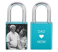 MeMeDIY Personalized Love Lock Engraving Photo Custom Picture for Couples Men Women Boyfriend Girlfriend Lover Aluminum Memorial Anniversary Valentine Bridge Padlock with Key (Blue Color)
