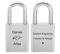 MeMeDIY Personalized Love Lock Engraving Photo Custom Picture for Couples Men Women Boyfriend Girlfriend Lover Aluminum Memorial Anniversary Valentine Bridge Padlock with Key (Silver Color)