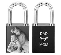 MeMeDIY Personalized Love Lock Engraving Photo Custom Picture for Couples Men Women Boyfriend Girlfriend Lover Aluminum Memorial Anniversary Valentine Bridge Padlock with Key (Black Color)