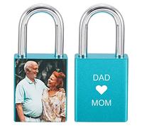 MeMeDIY Personalized Love Lock Engraving Photo Custom Picture for Couples Men Women Boyfriend Girlfriend Lover Aluminum Memorial Anniversary Valentine Bridge Padlock with Key (Blue Color)