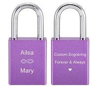 MeMeDIY Personalized Love Lock Engraving Photo Custom Picture for Couples Men Women Boyfriend Girlfriend Lover Aluminum Memorial Anniversary Valentine Bridge Padlock with Key (Purple Color)