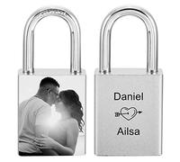 MeMeDIY Personalized Love Lock Engraving Photo Custom Picture for Couples Men Women Boyfriend Girlfriend Lover Aluminum Memorial Anniversary Valentine Bridge Padlock with Key (Silver Color)