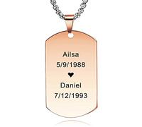 MeMeDIY Personalized Military Dog Tag Necklace Custom Engraved Name Date ID for Men Women Boyfriend Husband Stainless Steel Pendant Best Friend Lover Anniversary Valentine's Gift(Rose-gold Color)