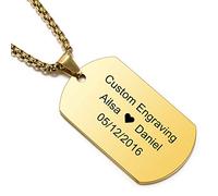 MeMeDIY Personalized Military Dog Tag Necklace Customized Engraving Name Date ID for Men Women Boyfriend Girlfriend Stainless Steel Pendant Best Friend Lover Anniversary Valentine's Gift(Gold Color)