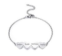 MeMeDIY Personalized Names Friendship Bracelets/Sister Bracelets/Family Bracelets for 2/3/4/5, with Engraved Name Heart Charms, Bridesmaid Gifts, Friendship Gifts for Women Friends(4 hearts)