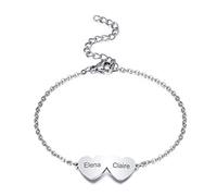MeMeDIY Personalized Names Friendship Bracelets/Sister Bracelets/Family Bracelets for 2/3/4/5, with Engraved Name Heart Charms, Bridesmaid Gifts, Friendship Gifts for Women Friends(2 hearts)