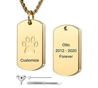 MeMeDIY Personalized Paw Print Dog Tag Pendant Urn Ashes Necklace Engraving Photo/Name/Text for Women Men Boy Girl Stainless Steel Pet Dog Cat Memorial Jewelry Keepsake Cremation with Funnel Kit