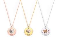 MeMeDIY Personalized Pet Mom Gifts Custom Pet Portrait Necklace with Engraved Sketch/Color Photo Personalized Dog Cat Necklace for Animal Lover - B2